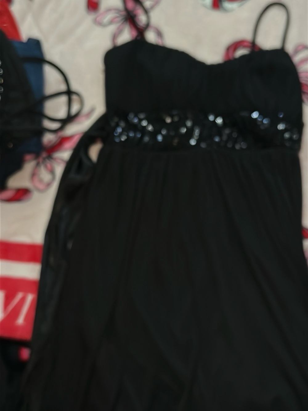 Black Spaghetti Strap Dress with Sequin Waist